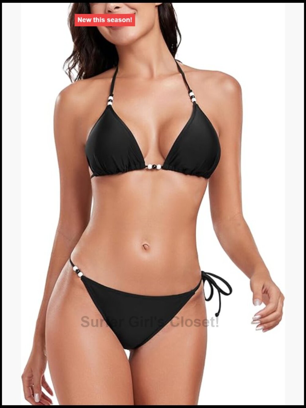 Triangle Bead Halter String Tie Side Bikini Set